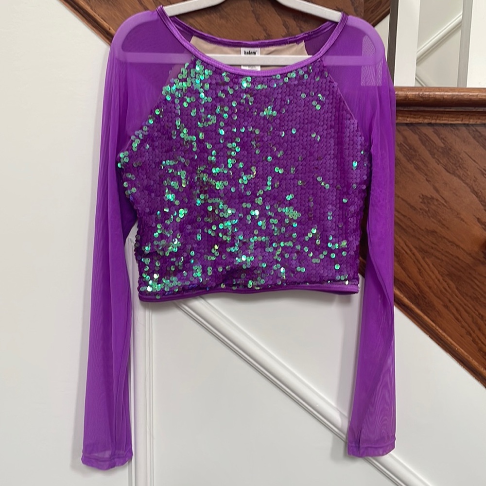 Balera dance crop top with long sheer sleeves. Dance top/costume top.